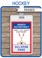 Hockey Party All Star VIP Passes template – red/blue