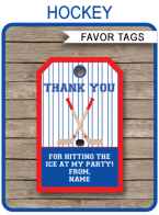 Hockey Party Favor Tags | Thank You Tags | Editable Birthday Party Template