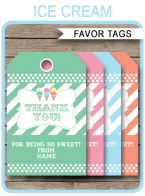 Ice Cream Party Favor Tags template