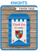 Knight Party Favor Tags | Thank You Tags | Editable Birthday Party Template