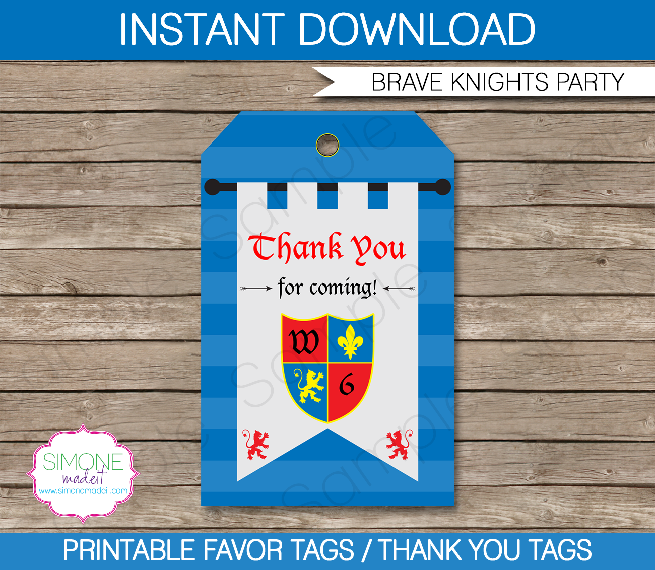 Knight Party Favor Tags | Thank You Tags | Birthday Party | Editable DIY Template | $3.00 INSTANT DOWNLOAD via SIMONEmadeit.com
