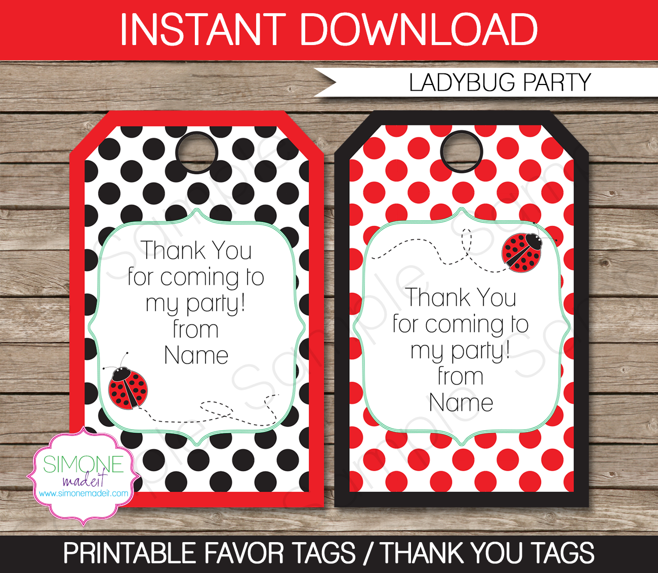 Ladybug Party Favor Tags | Thank You Tags | Birthday Party | Editable DIY Template | $3.00 INSTANT DOWNLOAD via SIMONEmadeit.com
