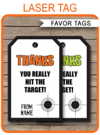 Laser Tag Party Favor Tags | Thank You Tags | Green Orange | Birthday Party Theme | Editable DIY Template | via SIMONEmadeit.com