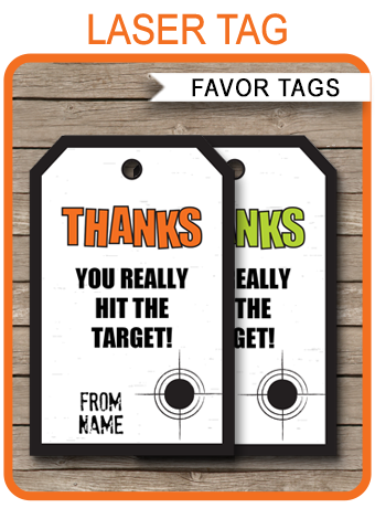 Laser Tag Party Favor Tags Template - green/orange