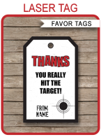 Laser Tag Party Favor Tags | Thank You Tags | Editable Birthday Party Template