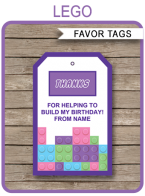 Lego Friends Party Favor Tags | Thank You Tags | Editable Birthday Party Template