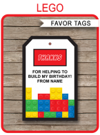 Lego Favor Tags template