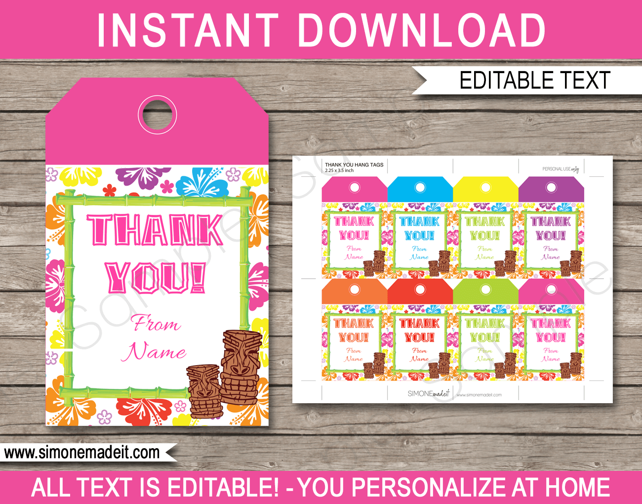 Luau Party Favor Tags | Thank You Tags | Birthday Party | Editable DIY Template | $3.00 INSTANT DOWNLOAD via SIMONEmadeit.com