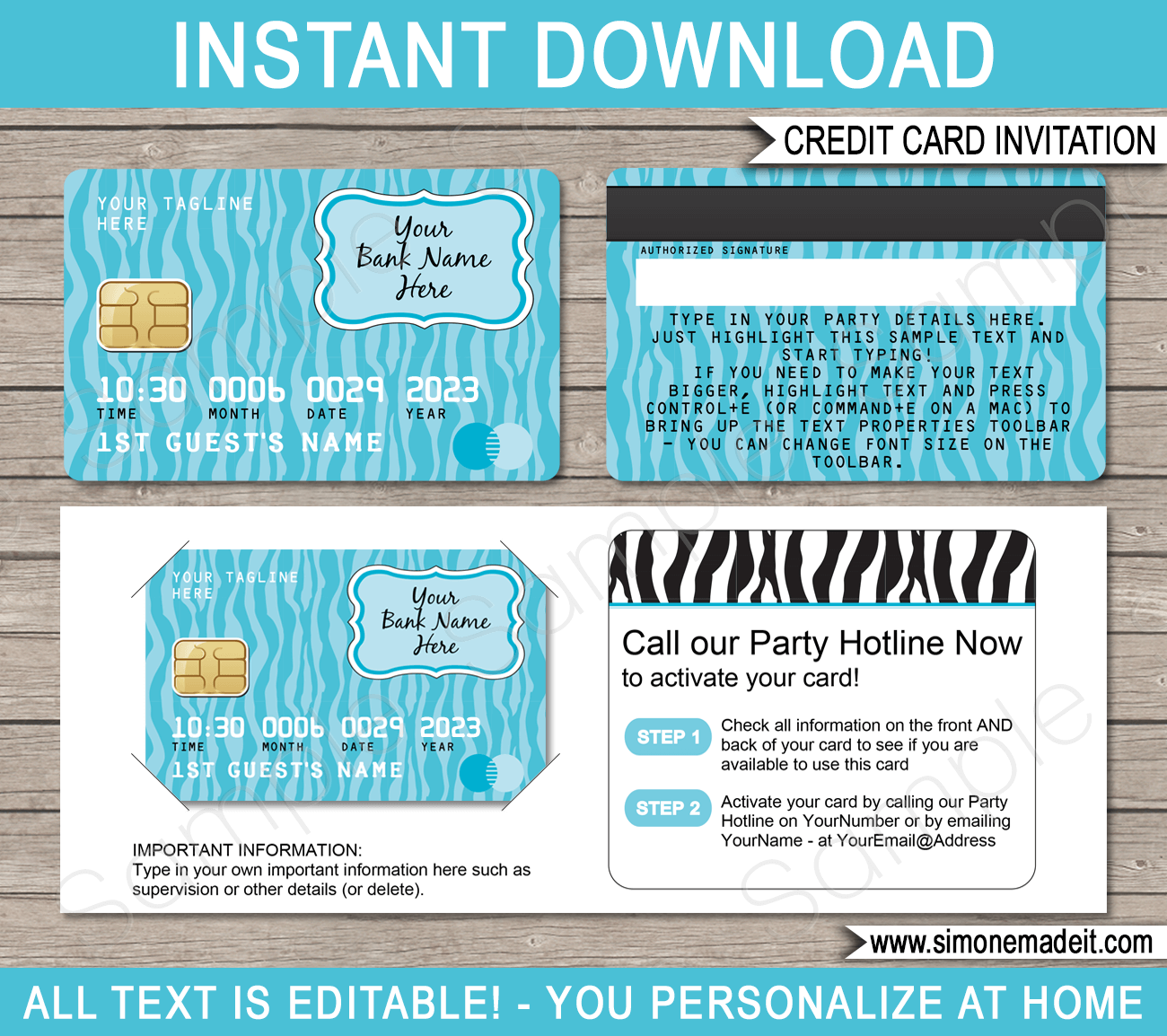 Credit Card Party Invitations | Mall Scavenger Hunt Party Invitations | Shopping Party Theme | Editable DIY Template | $7.50 INSTANT DOWNLOAD via SIMONEmadeit.com
