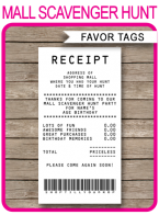 Mall Scavenger Hunt Favor Tags template