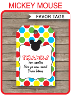 Mickey Mouse Party Favor Tags template