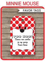 Minnie Mouse Birthday Party Favor Tags template – red