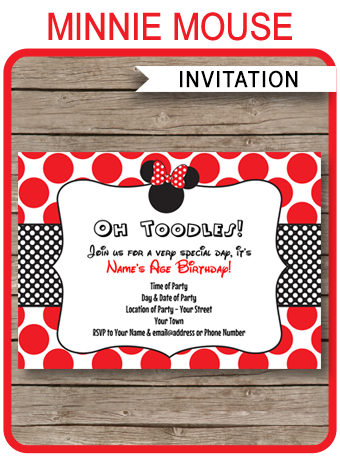Personalised Red Dress Minnie Mouse Birthday Party Invites inc envelopes M6