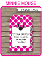 Minnie Mouse Party Favor Tags | Thank You Tags | Editable Birthday Party Template
