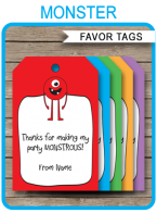 Monster Party Favor Tags template