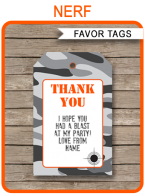 Nerf Party Favor Tags template – gray camo