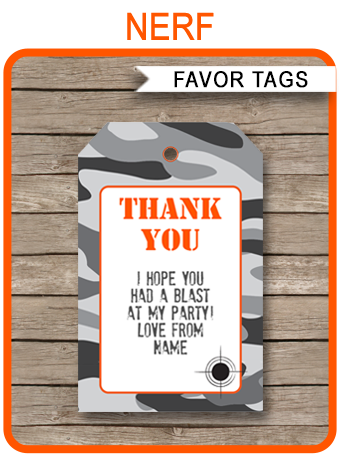 Nerf Party Favor Tags | Thank You Tags | Editable Template