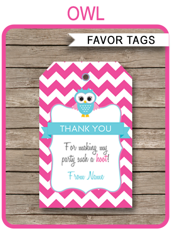 Owl Birthday Party Favor Tags Thank You Tags Pink