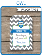 Owl Party Favor Tags | Thank You Tags | Editable Birthday Party Template