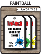 Paintball Party Favor Tags | Thank You Tags | Editable Birthday Party Template