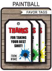 Paintball Party Favor Tags | Thank You Tags | Editable Birthday Party Template