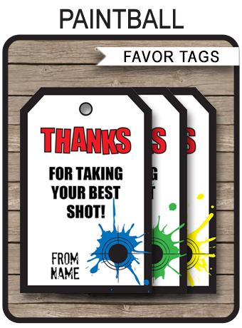 Paintball Party Favor Tags Thank You Tags Birthday Party
