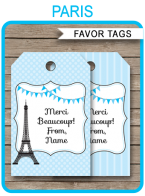 Paris Party Favor Tags template – blue