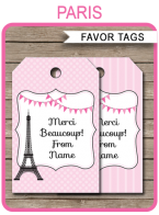 Paris Party Favor Tags template – pink