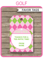 Golf Birthday Party Favor Tags template – pink & green