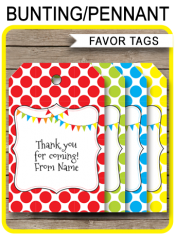 Pennant Birthday Party Favor Tags | Thank You Tags | Editable DIY Template | $3.00 INSTANT DOWNLOAD via SIMONEmadeit.com