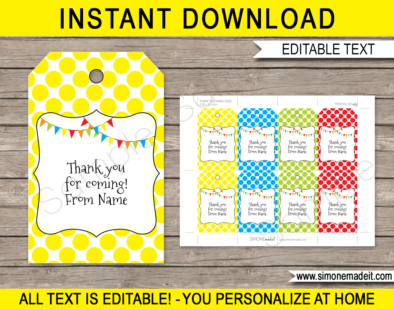 Polkadot Favor Tags Template | Thank You Tags | Gift Tags | Editable DIY Template | $3.00 INSTANT DOWNLOAD via SIMONEmadeit.com