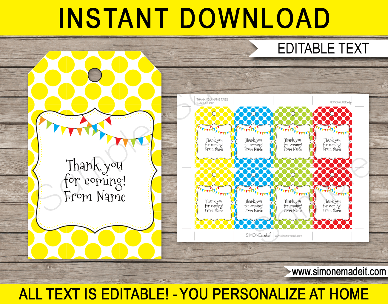 Pennant Birthday Party Favor Tags Thank You Tags