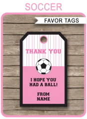 Pink Soccer Birthday Party Favor Tags | Thank You Tags | Editable DIY Template