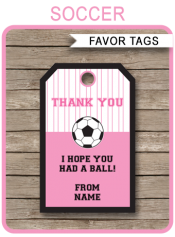 Pink Soccer Birthday Party Favor Tags | Thank You Tags | Editable DIY Template