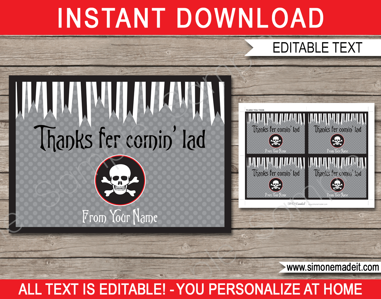 Pirate Party Favor Tags | Thank You Tags | Birthday Party | Editable DIY Template | $3.00 INSTANT DOWNLOAD via SIMONEmadeit.com