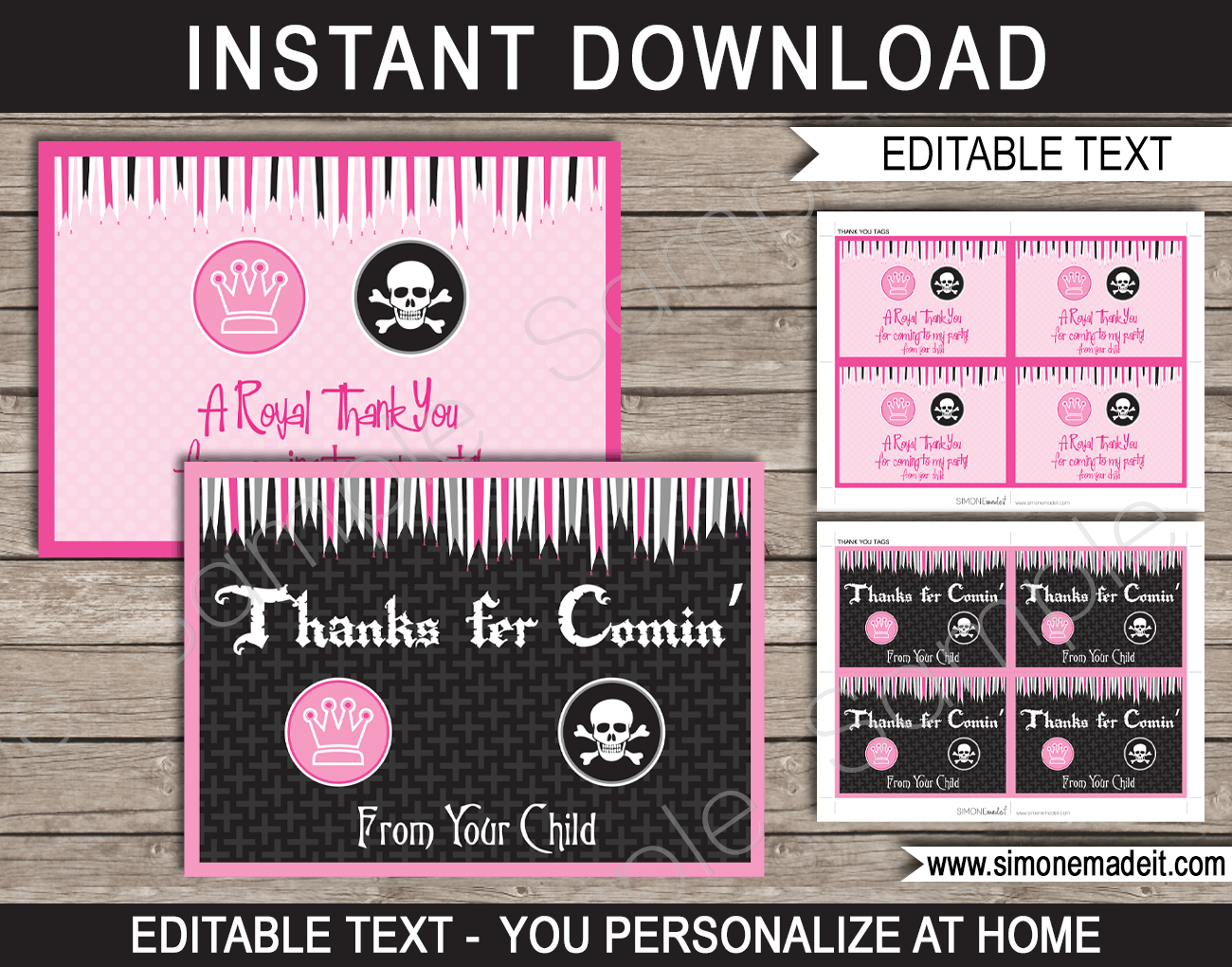 Pirates & Princesses Party Favor Tags | Thank You Tags | Birthday Party | Editable DIY Template | $3.00 INSTANT DOWNLOAD via SIMONEmadeit.com