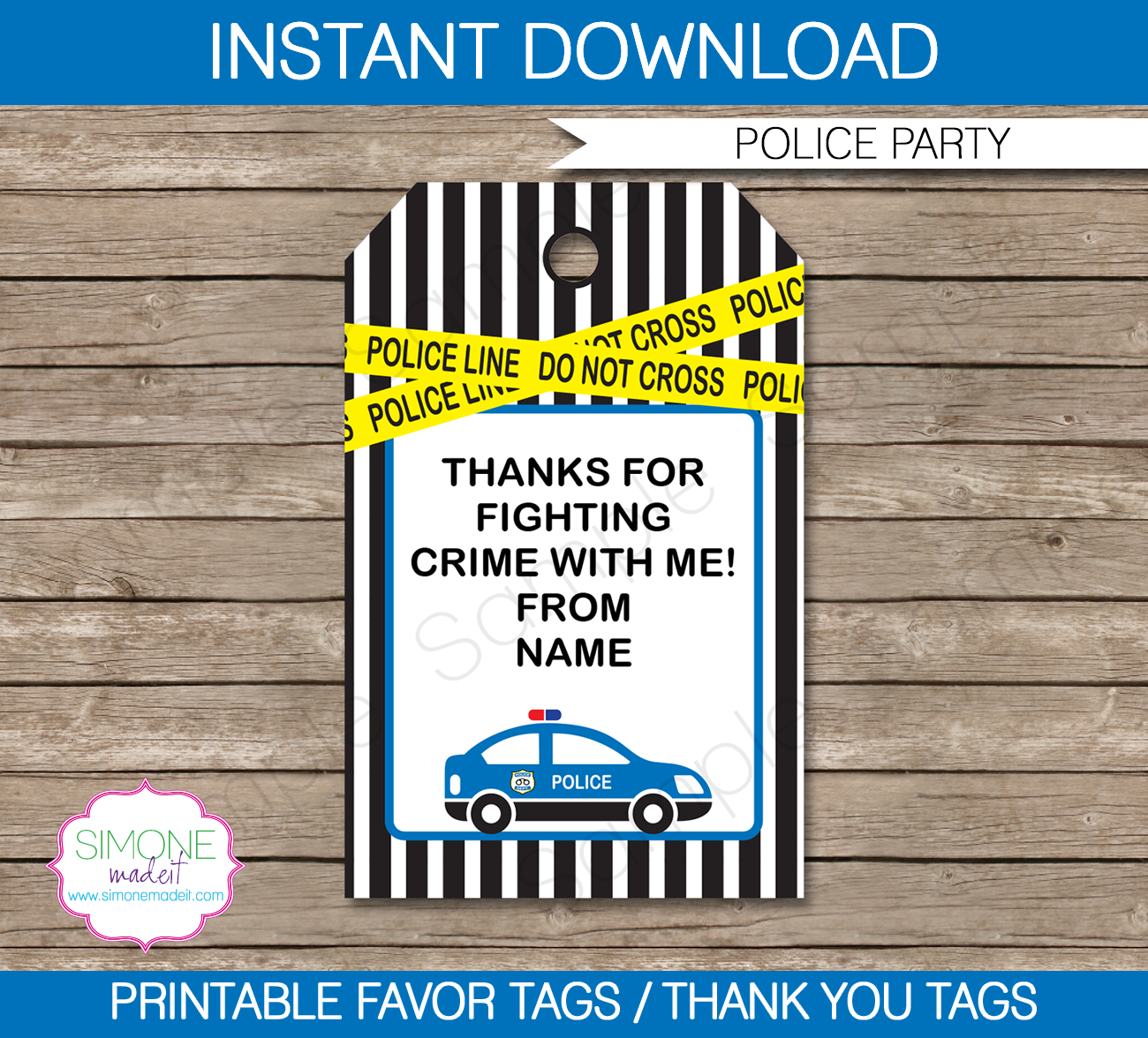 Police Party Favor Tags | Thank You Tags | Birthday Party | Editable DIY Template | $3.00 INSTANT DOWNLOAD via SIMONEmadeit.com