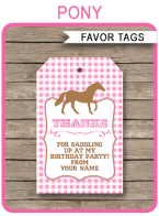 Pony Party Favor Tags | Thank You Tags | Horse Party | Editable Birthday Party Template