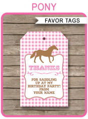 Pony Party Favor Tags | Thank You Tags | Horse Party | Editable Birthday Party Template