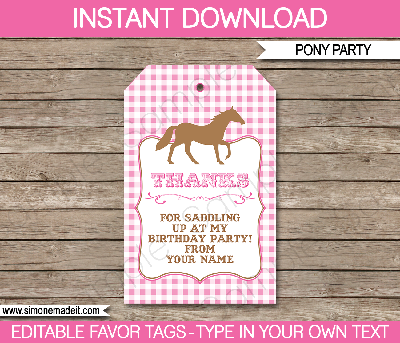 Pony Party Favor Tags | Thank You Tags | Horse Party | Birthday Party | Editable DIY Template | $3.00 INSTANT DOWNLOAD via SIMONEmadeit.com