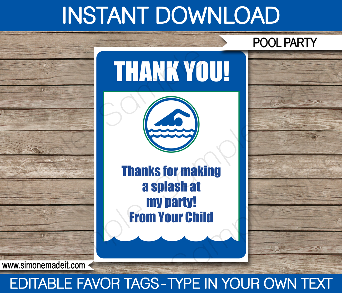 Pool Party Favor Tags | Thank You Tags | Birthday Party | Swim Club | Editable DIY Template | $3.00 INSTANT DOWNLOAD via SIMONEmadeit.com