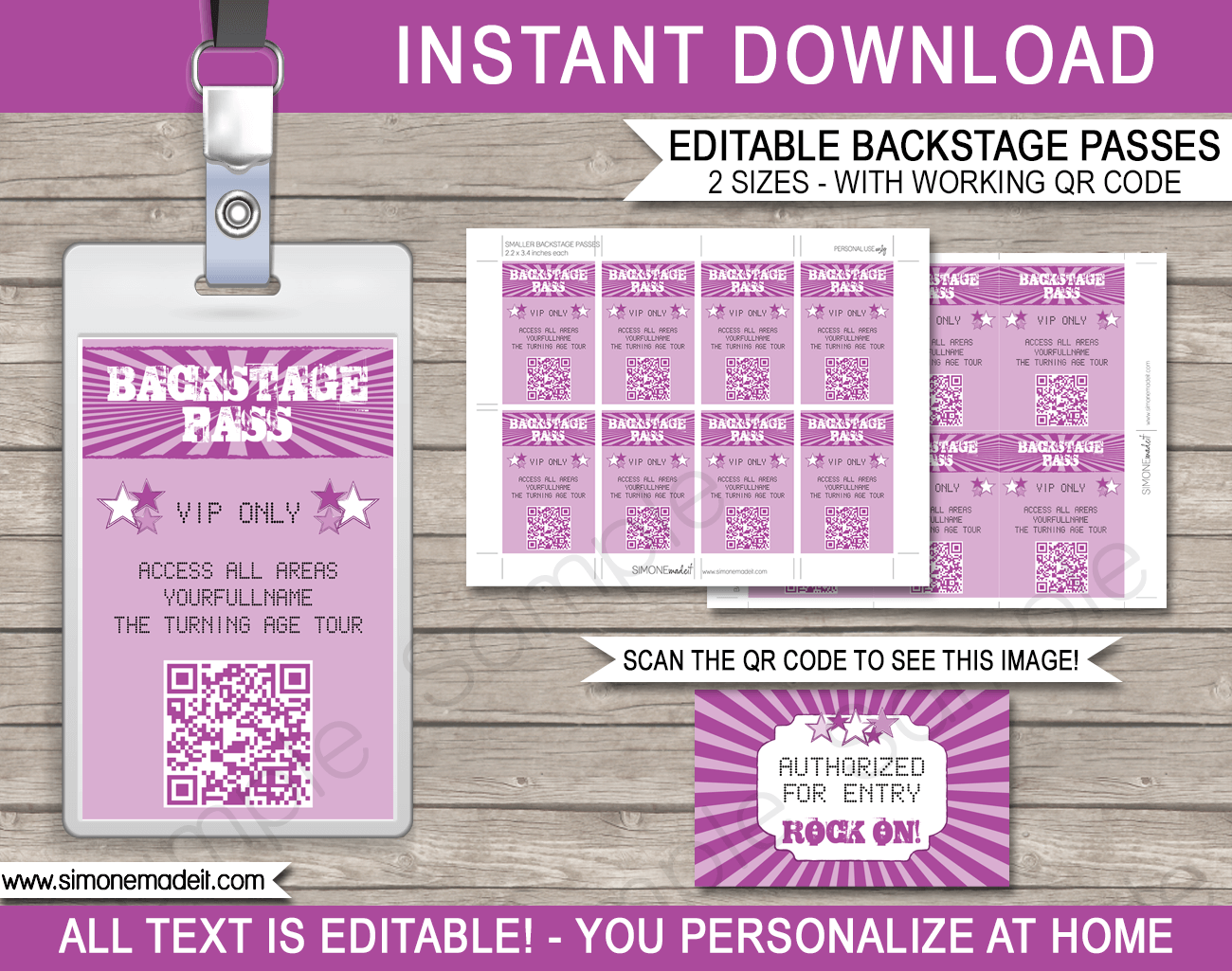 Rock Star Party Backstage Passes Template Party Favors