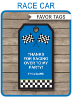 Blue Race Car Birthday Party Favor Tags | Thank You Tags | Editable Template