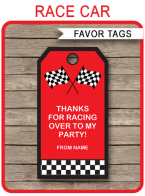 Race Car Party Favor Tags Template – red