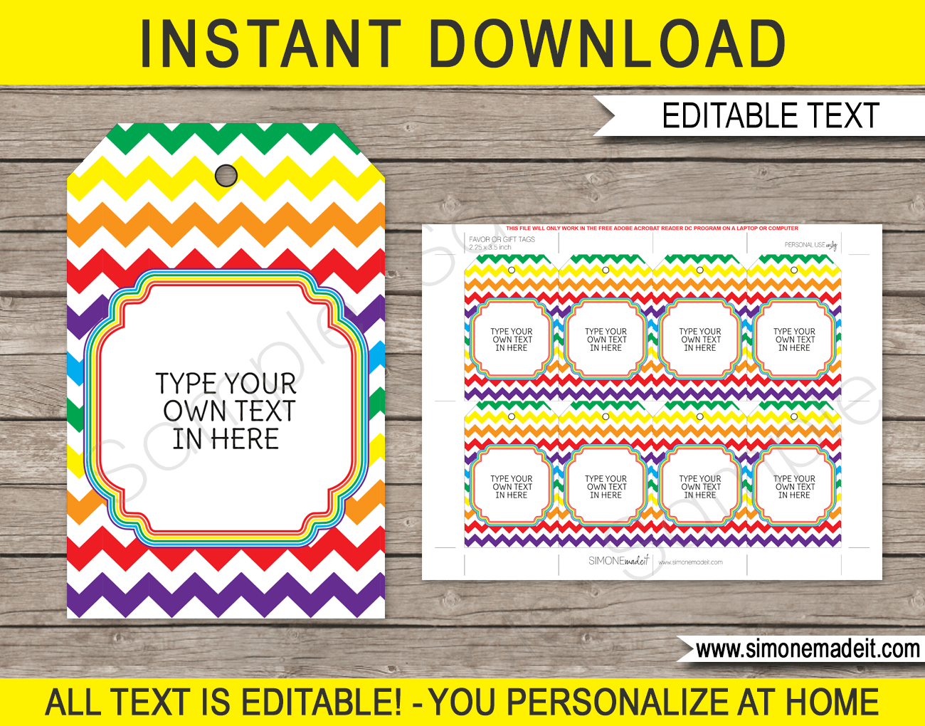 Rainbow Party Favor Tags Thank You Tags Birthday Party