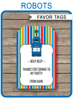 Robot Party Favor Tags template