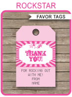 Rockstar Party Favor Tags template – pink