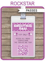 Rock Star Party Backstage Passes template – purple