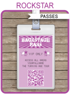 Rock Star Party Backstage Passes | Custom Party Favors | Editable DIY Template