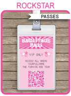 Rockstar Party Backstage Passes | Party Favors | Birthday Party | Editable DIY Template